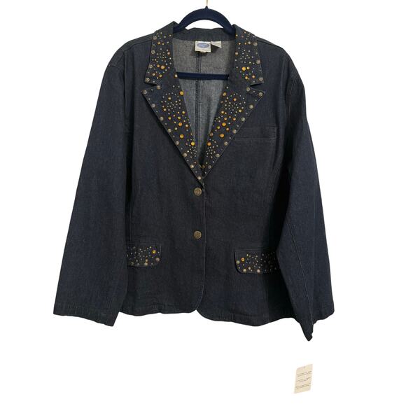 DG2 NWT Women's 3X Western Embellished Studded Rhinestone Dark Denim Blazer - Picture 1 of 10